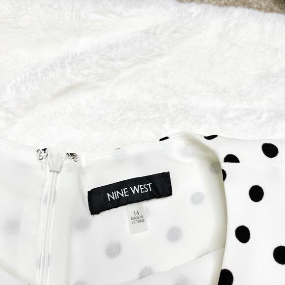 NEW NINE WEST White with Black Polka Dots Fitted Ruffled Sun Dress NWT size 14 - Picture 10 of 11